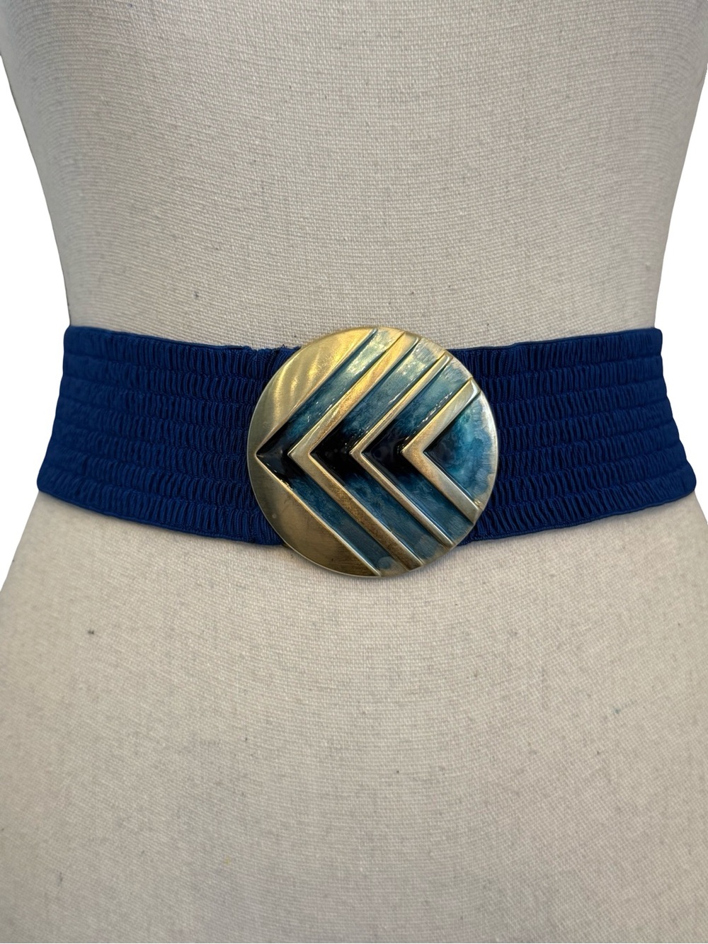 Vintage Charmant Belts Beverly Hills Stretch Waist Belt Art Deco Enamel Buckle S